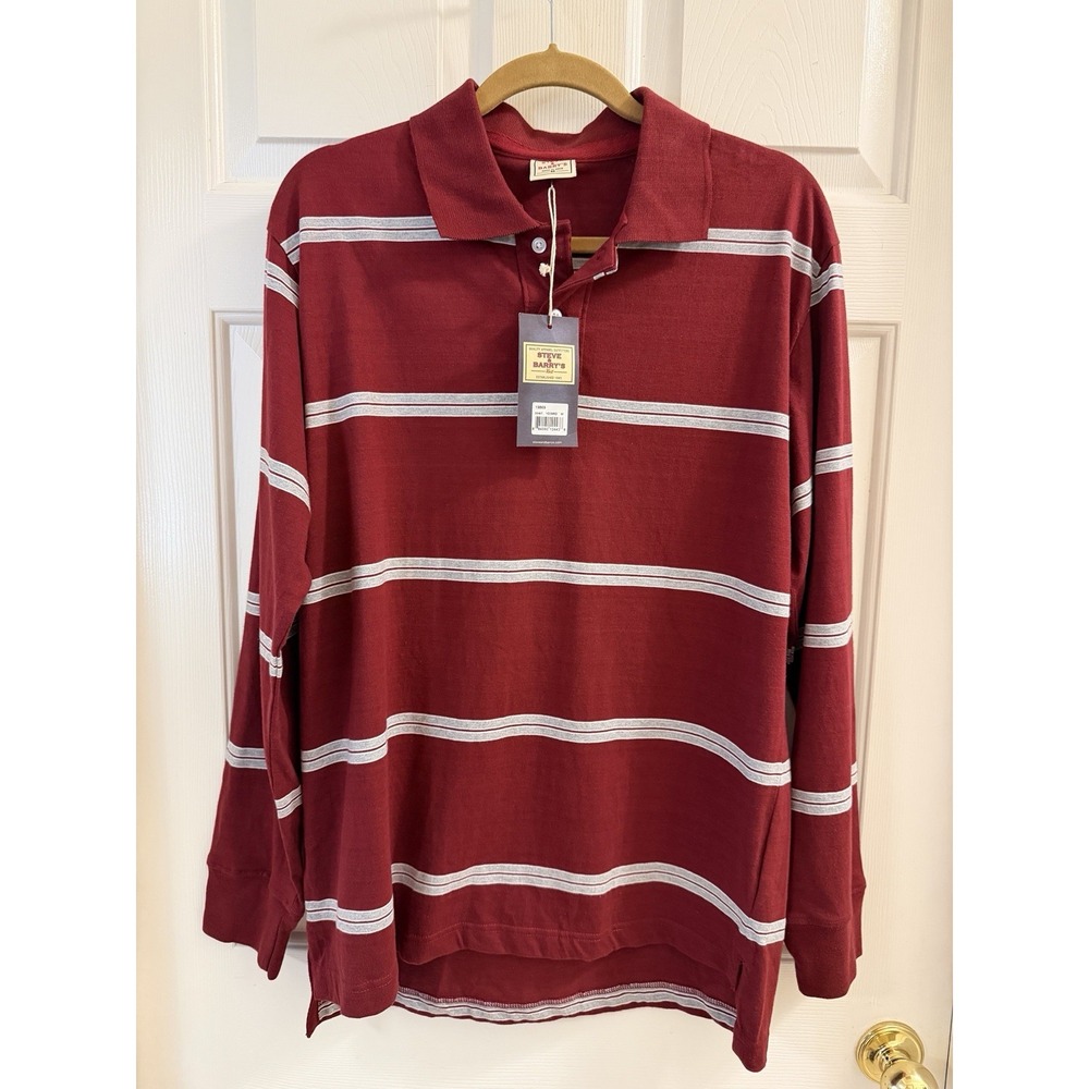 Steve & Barry's Men's Polo Shirt M Long Sleeve Knit Cotton Striped Red White